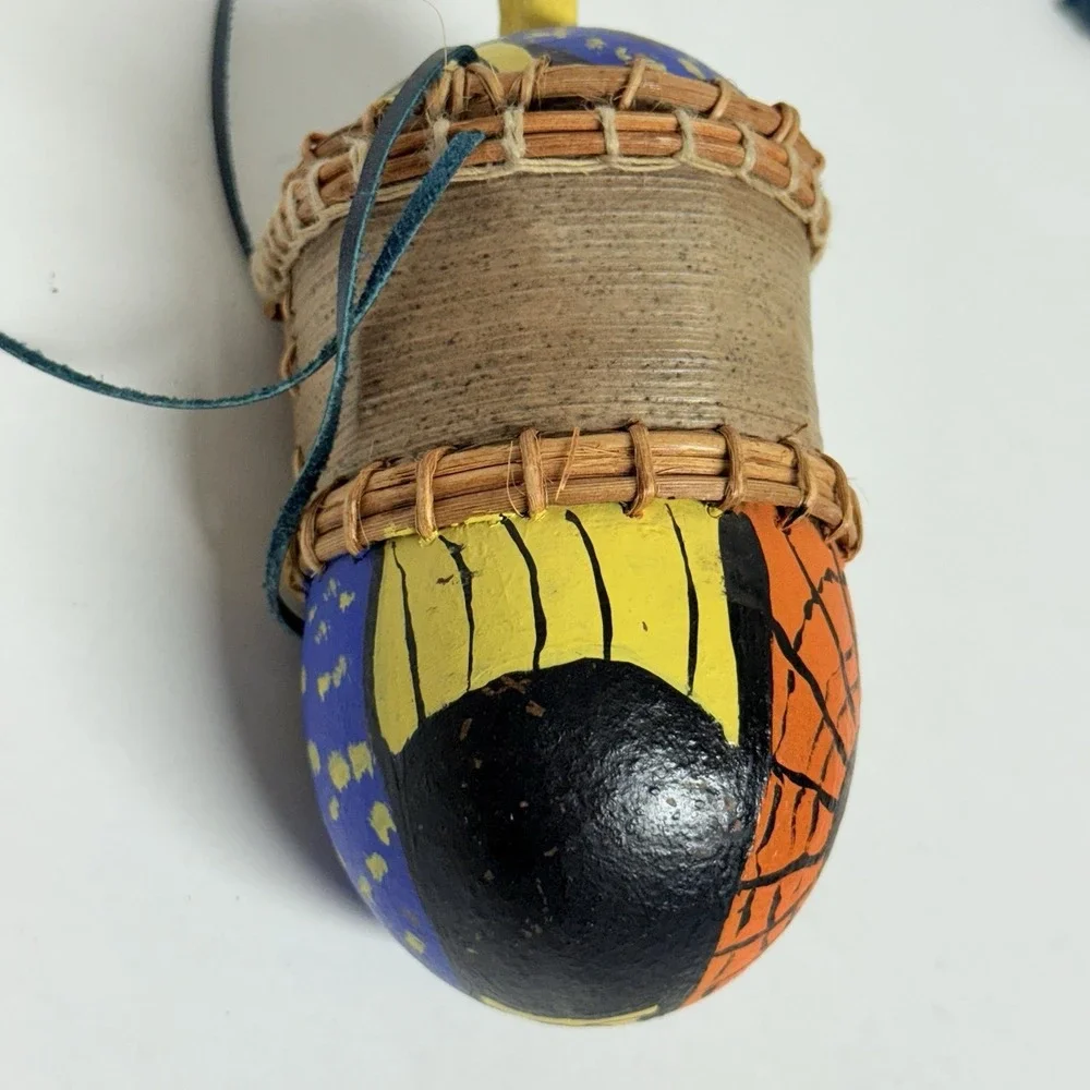 Hand‎ Painted Folk Art Gourd Basket Container Signed CS Southwestern